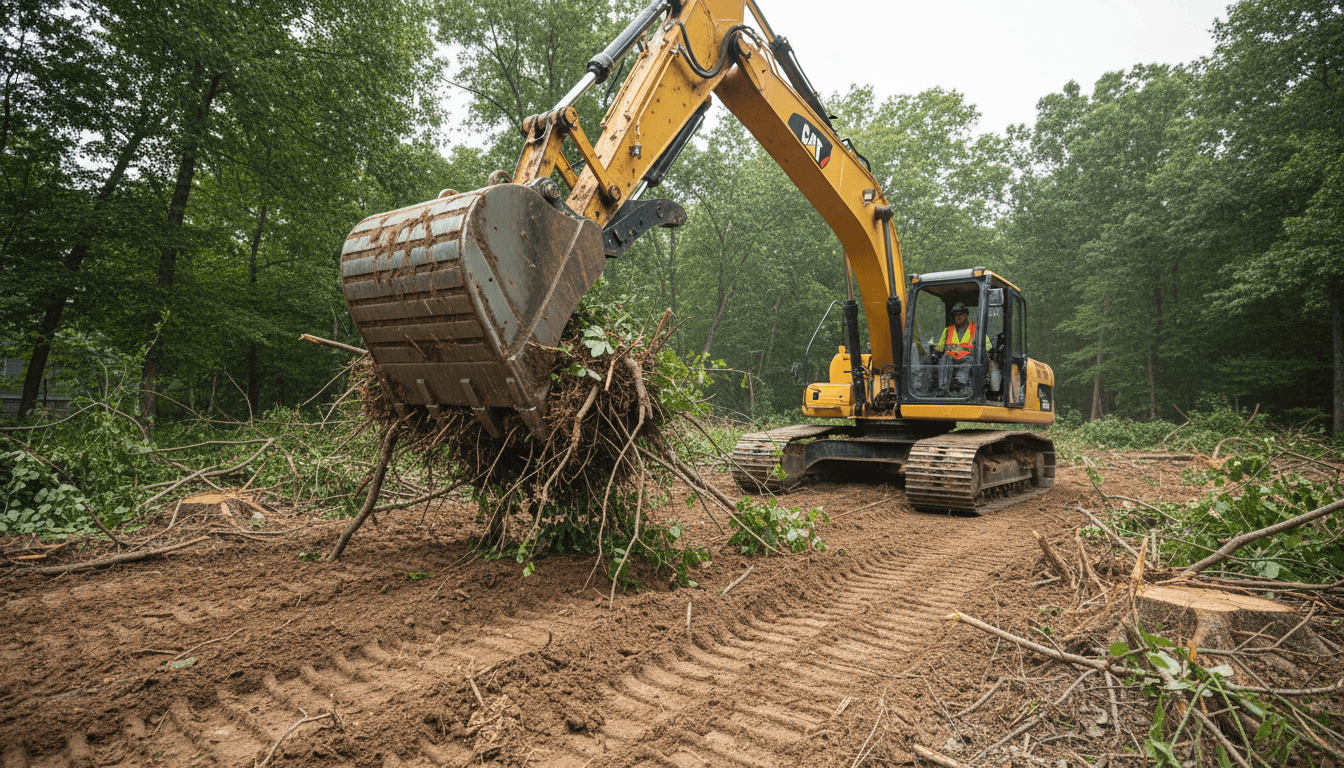 Excavator clearing overgrown lot in Fort Myers