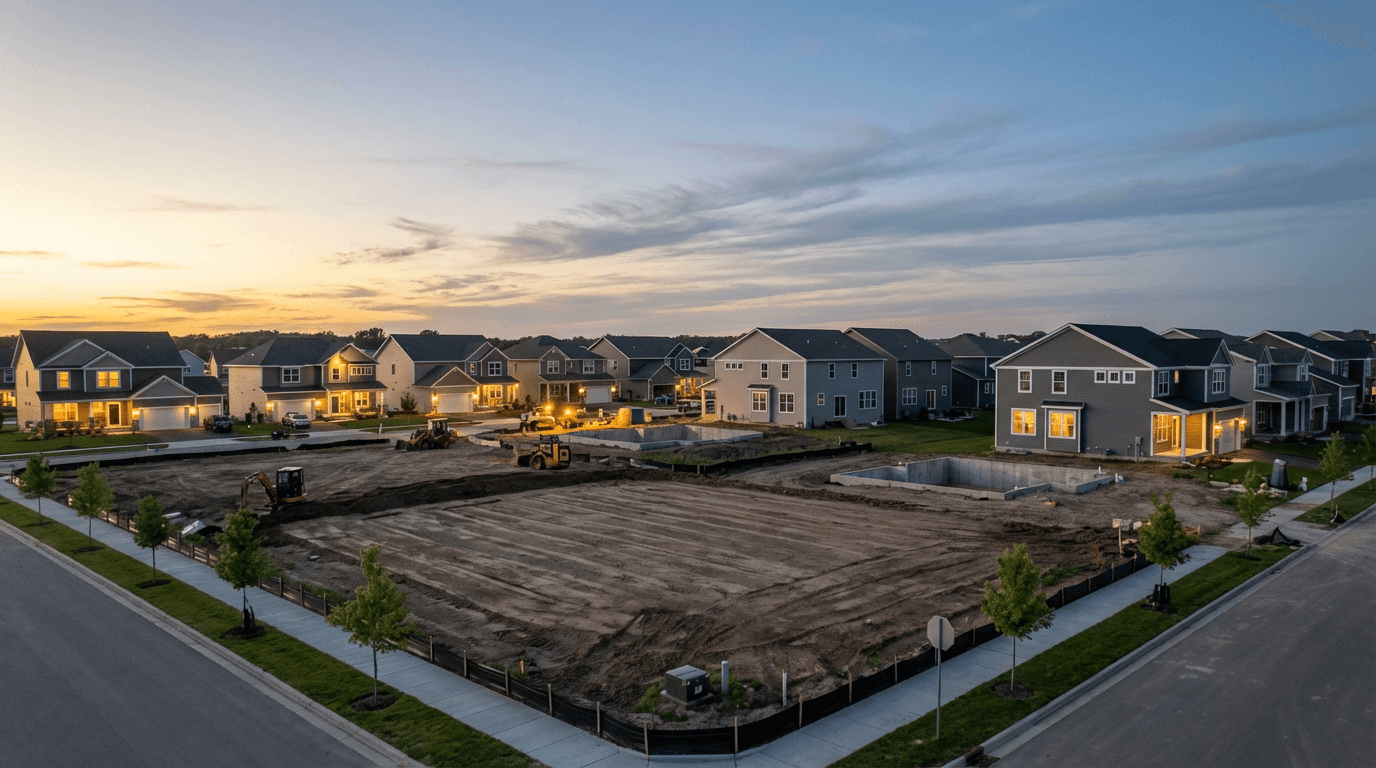 Freshly graded and cleared construction site ready for residential development