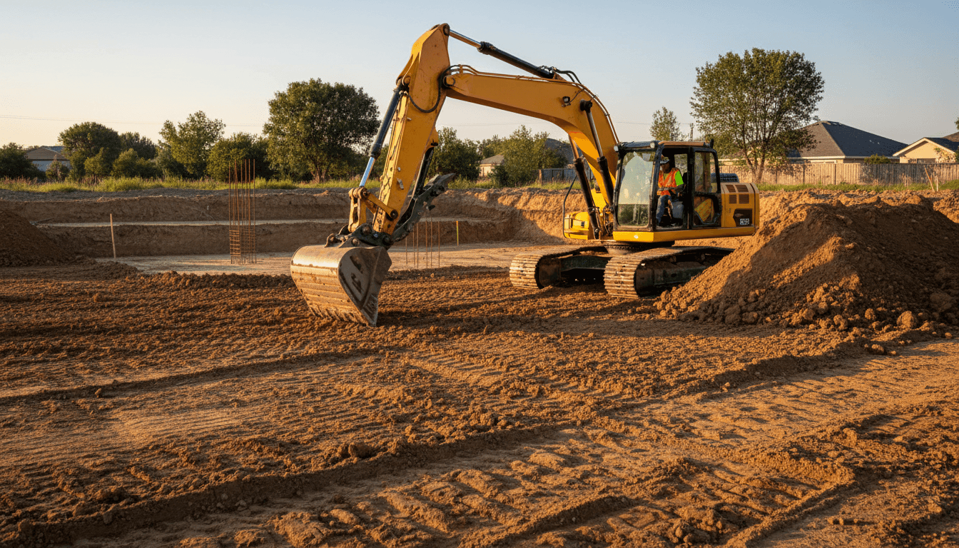 Heavy equipment actively grading and clearing site soil
